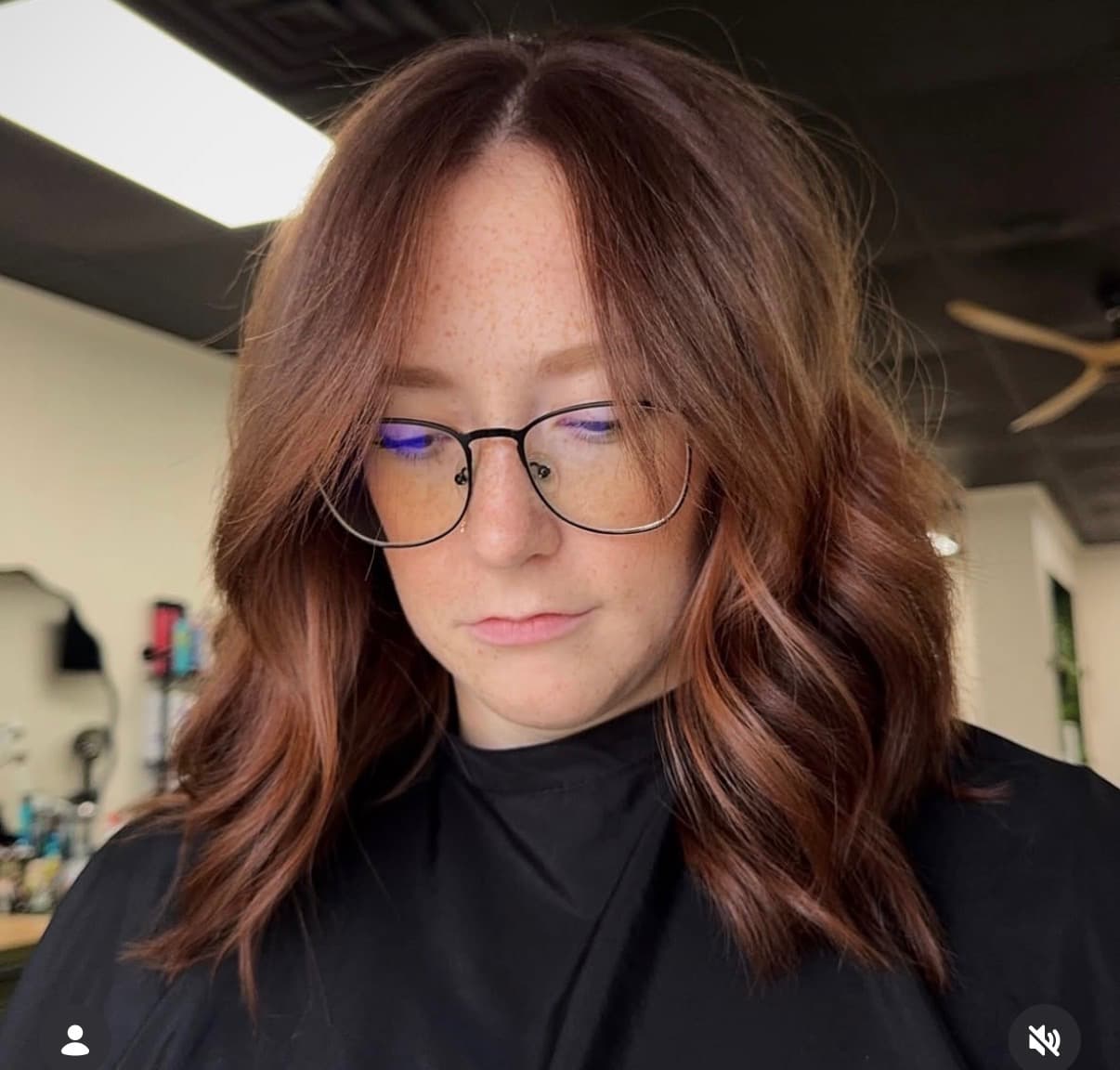 Auburn and copper wavy lob haircut and color by The Hair Collective Oklahoma City